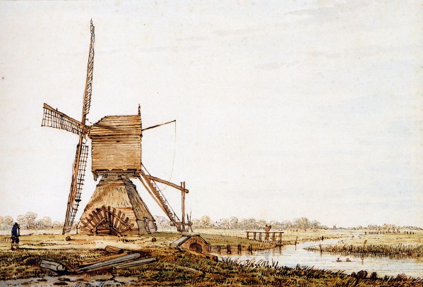 Landscape with watermill by Jacob van Strij